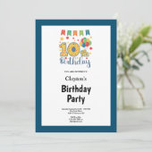 Blue Gerahmt 10. Geburtstagsparty Einladung (Stehend Vorderseite)