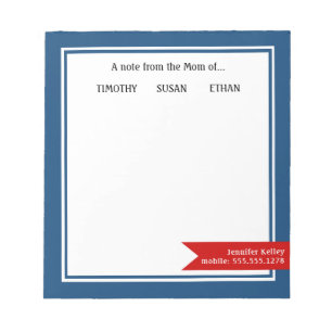 Blue Gerahmt "From the Mama of", Personalisiert Notizblock
