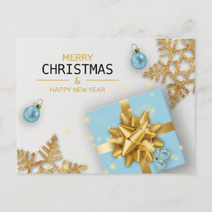 Blue Geschenkboxen Gold Schneeflocken Weihnachtsbä Feiertagspostkarte