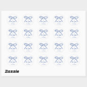 Blue Gezeichnet Bow Whimsical Wedgram Runder Aufkleber (Blatt)