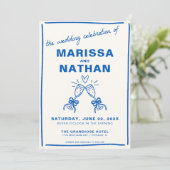 Blue Gezeichnet Gemeinsam Champgane Wedding Einlad Einladung (Stehend Vorderseite)