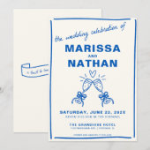 Blue Gezeichnet Gemeinsam Champgane Wedding Einlad Einladung (Vorne/Hinten)