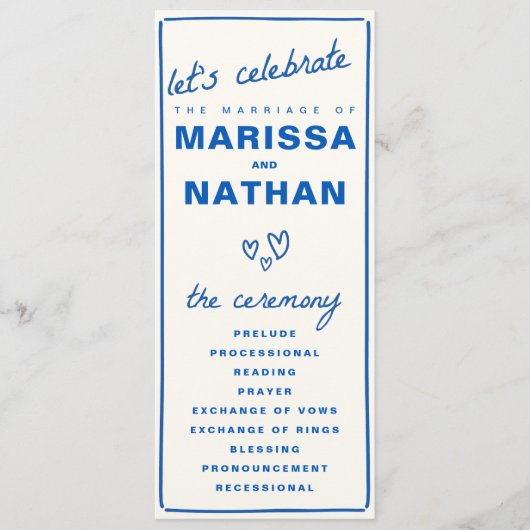 Blue Gezeichnet Together Wedding Program Programm (Vorderseite)