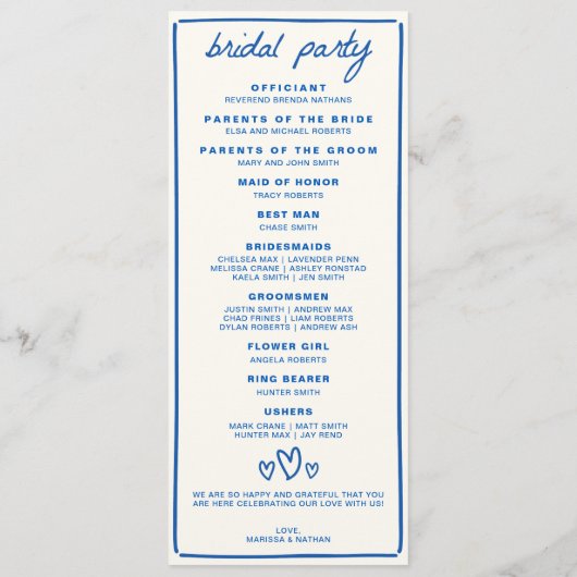 Blue Gezeichnet Together Wedding Program Programm (Rückseite)