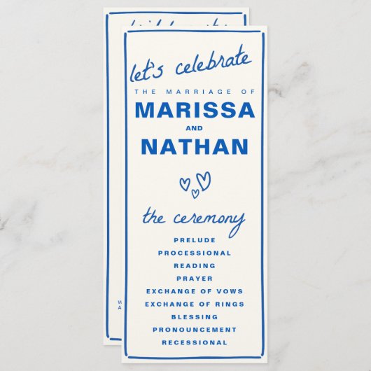 Blue Gezeichnet Together Wedding Program Programm (Vorne/Hinten)