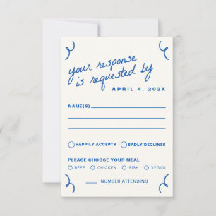 Blue Gezeichnet Together Wedding RSVP Karte