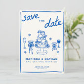 Blue Gezeichnet Together Wedding Save The Date (Stehend Vorderseite)