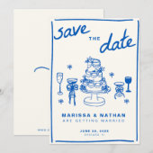 Blue Gezeichnet Together Wedding Save The Date (Vorne/Hinten)