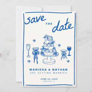 Blue Gezeichnet Together Wedding Save The Date