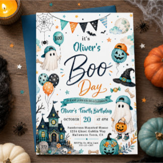 Blue Ghost Boo Tag Halloween Jungen Geburtstag Einladung