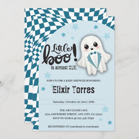 Blue Ghost Little Boo ist fast die richtige Baby D Einladung (Vorne/Hinten)