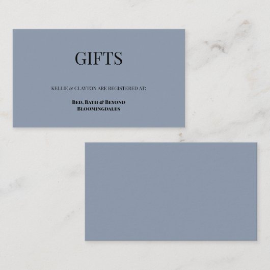 Blue Gift Registry Enclosure Card Begleitkarte (Vorne/Hinten)