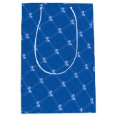 Blue Gift, White Polka Dots & Blue Bow Pattern Mittlere Geschenktüte (Vorderseite)