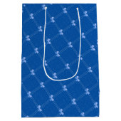 Blue Gift, White Polka Dots & Blue Bow Pattern Mittlere Geschenktüte (Rückseite)