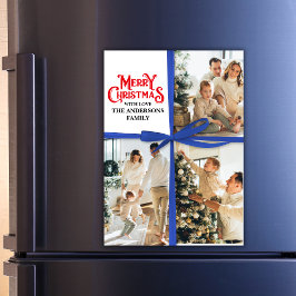 Blue Gift Wrapped Family Foto Collage Weihnachten Magnetkarte