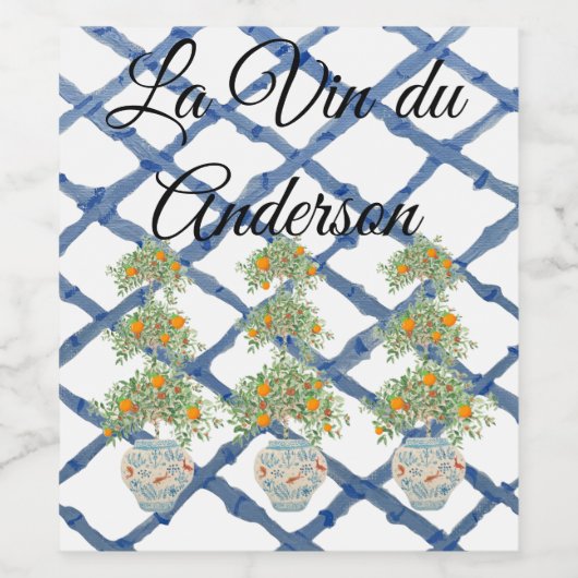 Blue Ginger Jar Jars Koi Topiary Weinetikett (Einzelnes Label)