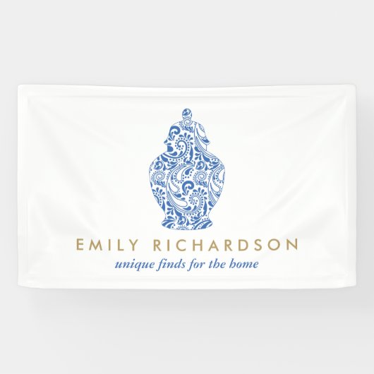 Blue Ginger Jar Potterie Logo Designer Weiß/Blau Banner (Horizontal)