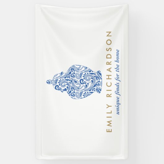 Blue Ginger Jar Potterie Logo Designer Weiß/Blau Banner (Vertikal)