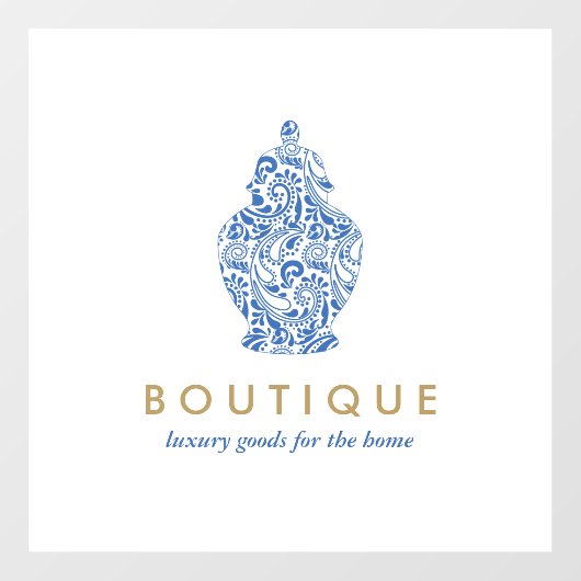 Blue Ginger Jar Pottery Logo Boutique Designer Fensteraufkleber (Blatt)