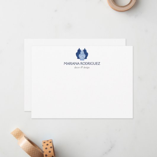 Blue Ginger Jars Pottery Elegant Flat Notecard Mitteilungskarte (Vorderseite/Rückseite Beispiel)