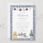 Blue Gingerbread Gingham Christmas Einladung (Vorderseite)