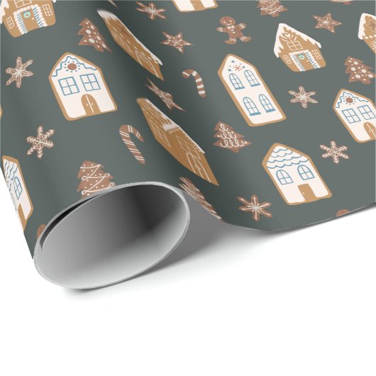 Blue Gingerbread House Christmas Pattern Geschenkpapier (Rolleneckpunkt)