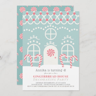 Blue Gingerbread House Dekorieren Geburtstagsparty Einladung
