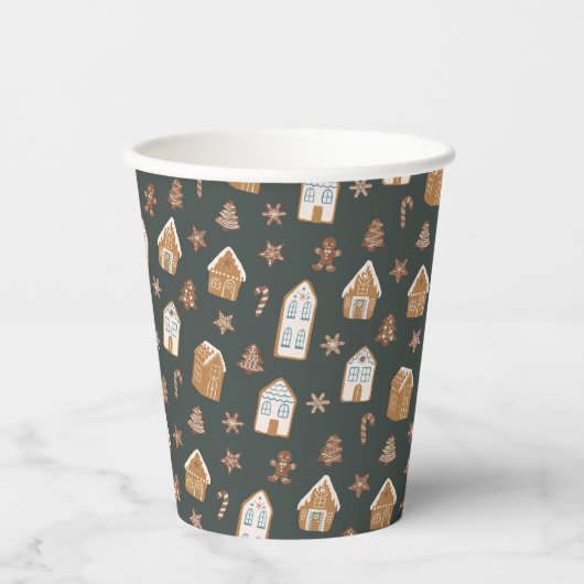 Blue Gingerbread House Pattern Baby Shower Pappbecher (Vorderseite)