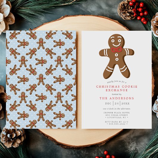 Blue Gingerbread Man Cookie Exchange Weihnachten Einladung