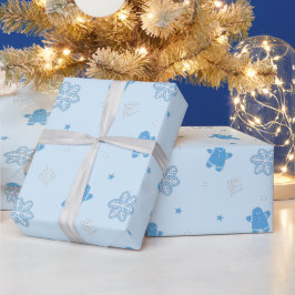 Blue Gingerbread Man Snowflakes Weihnachtsmuster Geschenkpapier