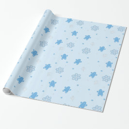 Blue Gingerbread Man Snowflakes Weihnachtsmuster Geschenkpapier