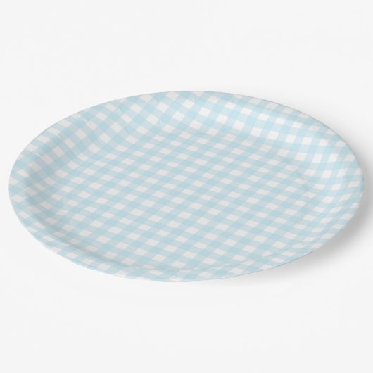 Blue Gingham 1 Pappteller (Schrägansicht)