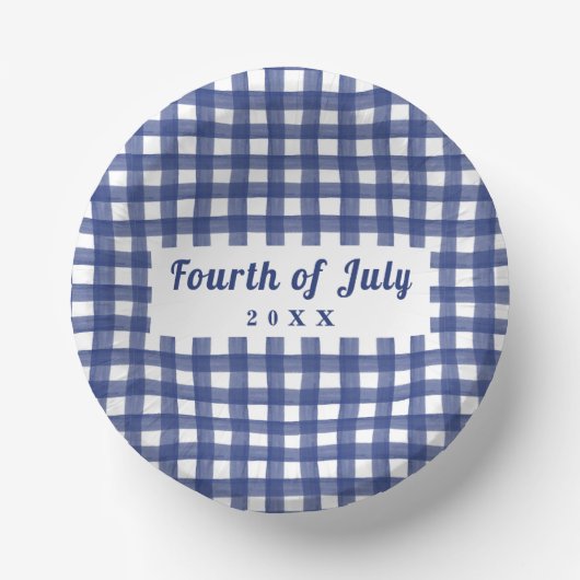 Blue Gingham 4. Juli Red White und Blue Pappteller (Vorderseite)