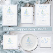 Blue Gingham A Little Skipper Moderne Babydusche Dankeskarte