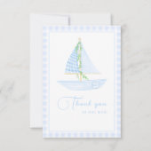 Blue Gingham A Little Skipper Moderne Babydusche Dankeskarte (Vorderseite)