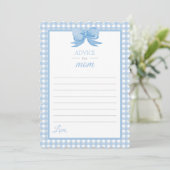 Blue Gingham Advice for Mama Baby Shower Stationar Einladung (Stehend Vorderseite)