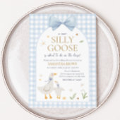 Blue Gingham Albern Gänse Baby Dusche Einladung