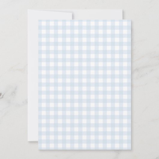 Blue Gingham Albern Gänse Baby Dusche Einladung (Rückseite)