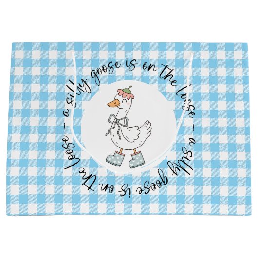 Blue Gingham Albern Goose Große Geschenktüte (Vorderseite)