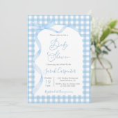 Blue Gingham and Bow Baby Shower Boy Einladung (Stehend Vorderseite)