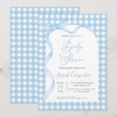 Blue Gingham and Bow Baby Shower Boy Einladung (Vorne/Hinten)
