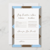 Blue Gingham and Brown Shower Baby Vorhersagen Einladung (Vorderseite)