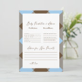 Blue Gingham and Brown Shower Baby Vorhersagen Einladung (Stehend Vorderseite)