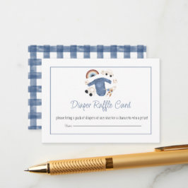 Blue Gingham and Toys Baby Boy Diaper Raffle Card Begleitkarte