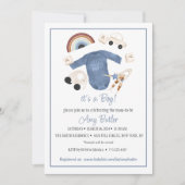 Blue Gingham and Toys Baby Boy Shower Invitation Einladung (Vorderseite)