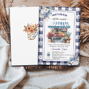 Blue Gingham Außer Handel Brautparty Einladung