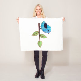 Blue Gingham Baby Bird mit Stickerei Blätter Fleecedecke