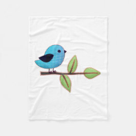 Blue Gingham Baby Bird mit Stickerei Blätter Fleecedecke
