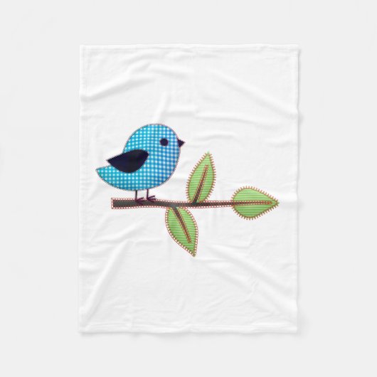 Blue Gingham Baby Bird mit Stickerei Blätter Fleecedecke (Vorderseite)