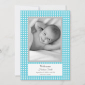 Blue Gingham Baby Boy Announccard Ankündigung (Vorderseite)